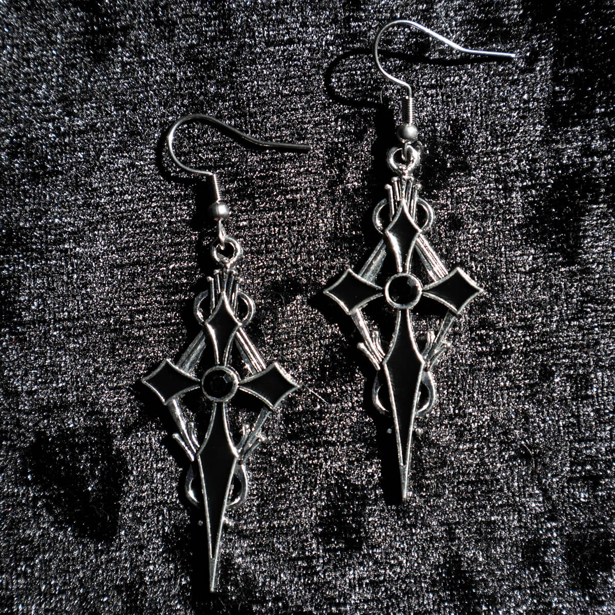 Gothic Cross Black Gem Earrings • Extreme Largeness Wholesale
