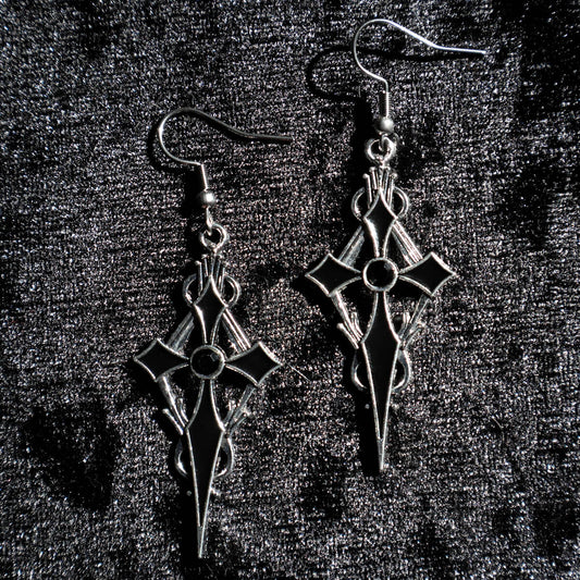 GOTHIC CROSS BLACK GEM EARRINGS - PACK OF 5 - Extreme Largeness Wholesale