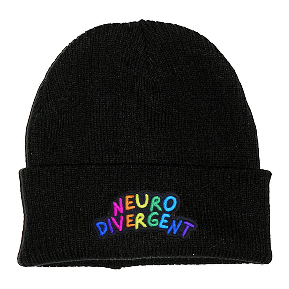 NEURODIVERGENT PATCH BLACK BEANIE - PACK OF 3 - Extreme Largeness Wholesale