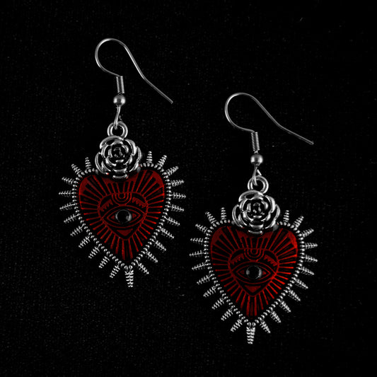 RED SACRED HEART EARRINGS - PACK OF 5 - Extreme Largeness Wholesale
