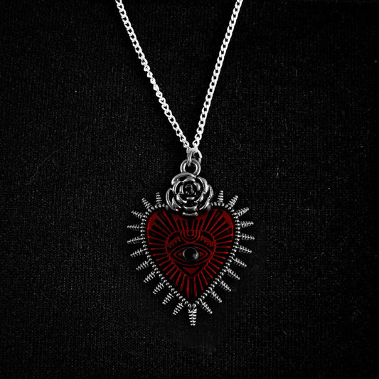 RED SACRED HEART NECKLACE - PACK OF 5 - Extreme Largeness Wholesale