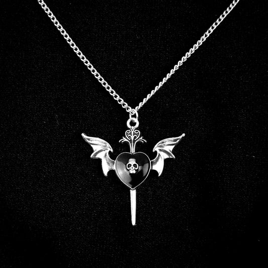 BLACK WINGED HEART SWORD NECKLACE - PACK OF 5 - Extreme Largeness Wholesale