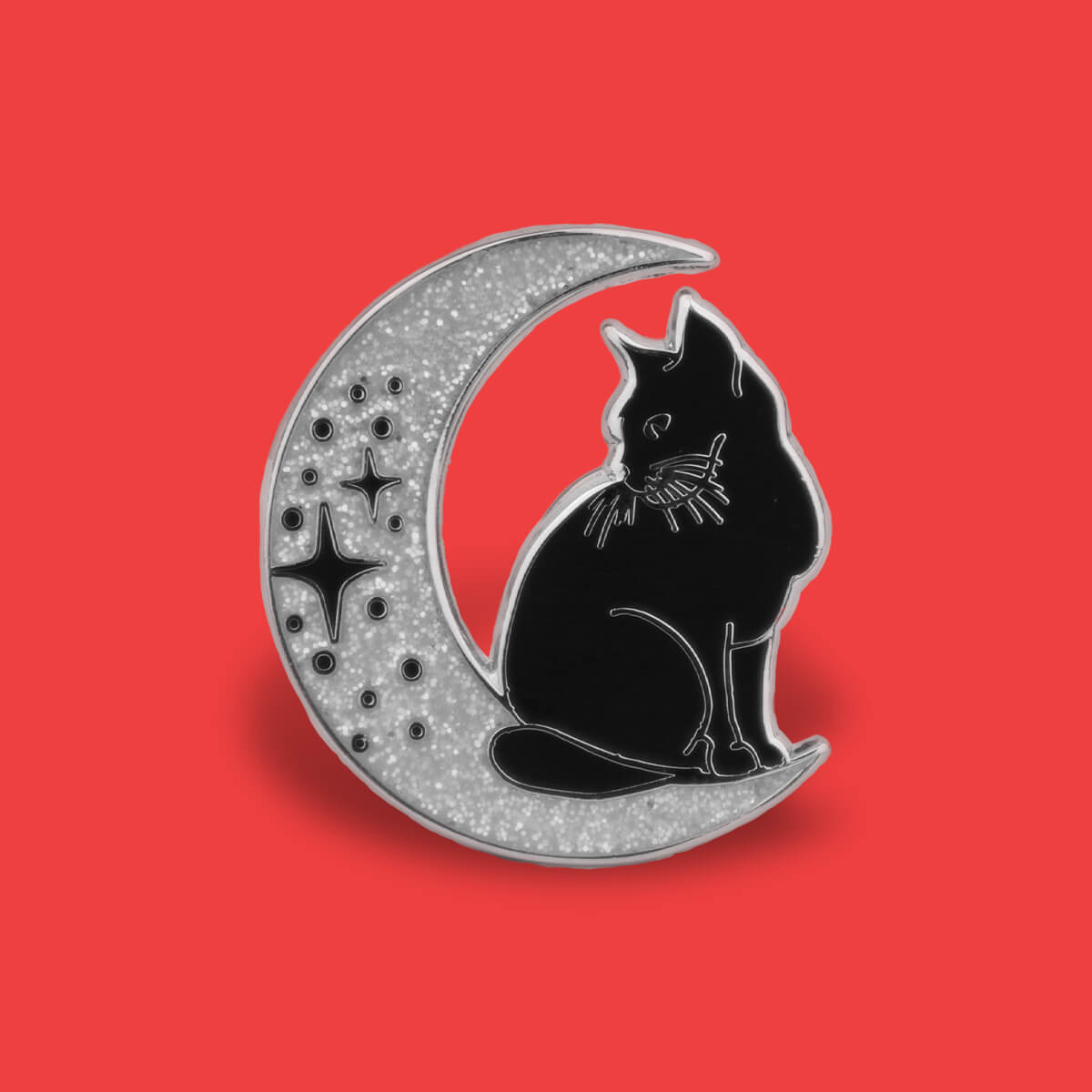 CAT ON GLITTER MOON ENAMEL PIN - PACK OF 5 - Extreme Largeness Wholesale