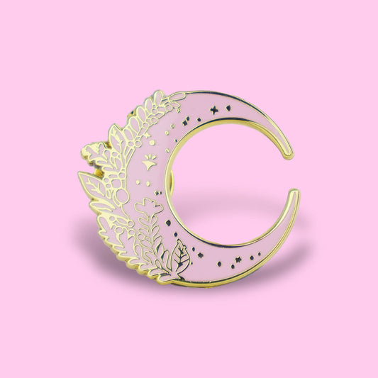 FLORAL MOON PINK ENAMEL PIN - PACK OF 5 - Extreme Largeness Wholesale