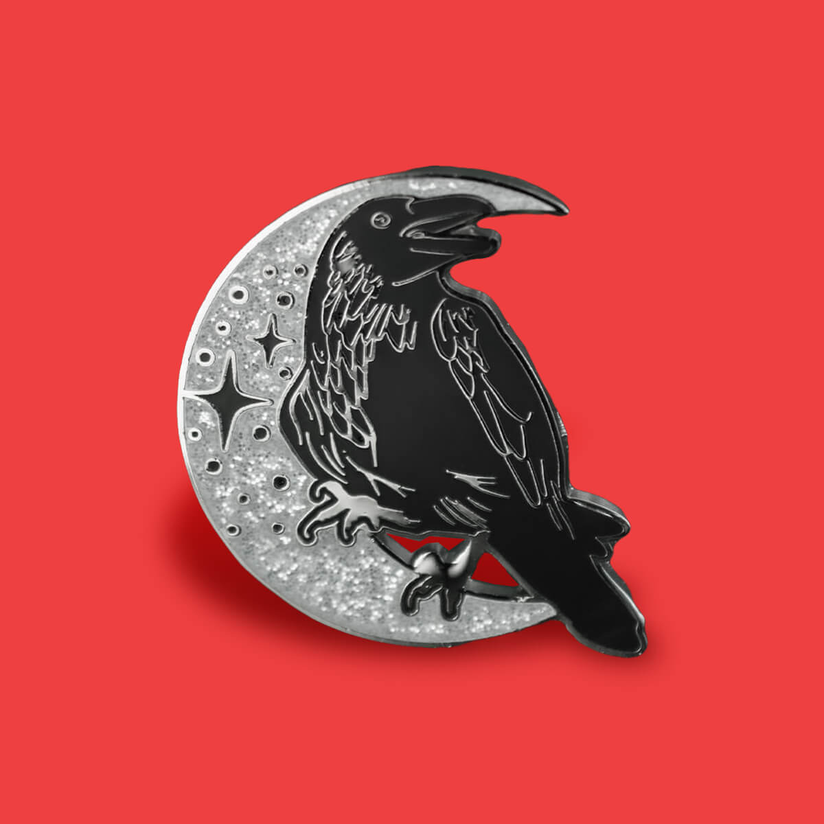 GLITTER RAVEN ENAMEL PIN - PACK OF 5 - Extreme Largeness Wholesale