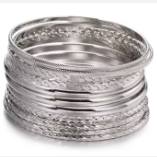 LBRC131 Bangle Stack Skinny Silver - 12 pcs - Extreme Largeness Wholesale