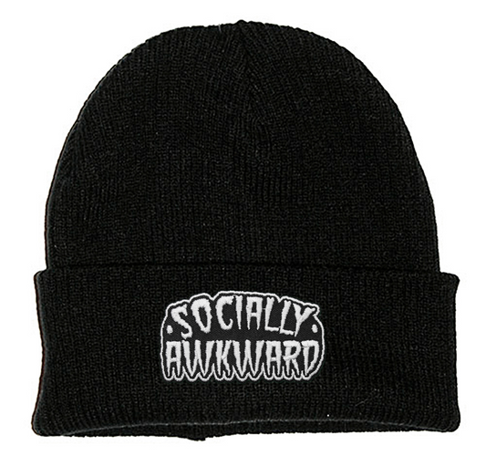 SOCIALLY AWKWARD PATCH BLACK BEANIE - PACK OF 3 - Extreme Largeness Wholesale