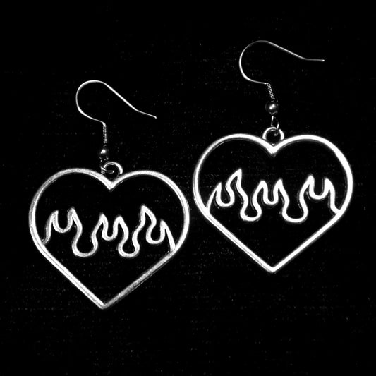 FLAMING HEART EARRINGS - PACK OF 5 - Extreme Largeness Wholesale