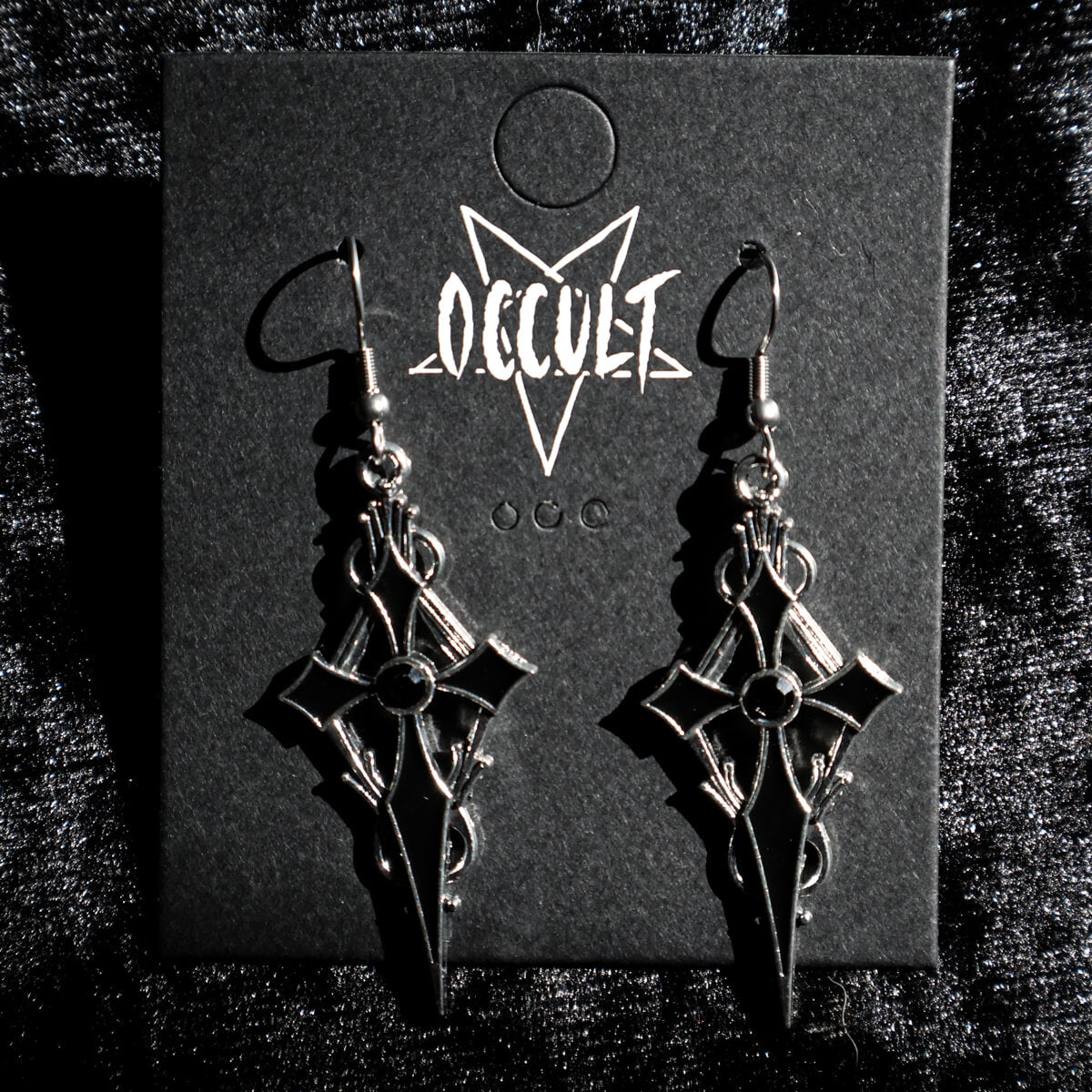 GOTHIC CROSS BLACK GEM EARRINGS - PACK OF 5