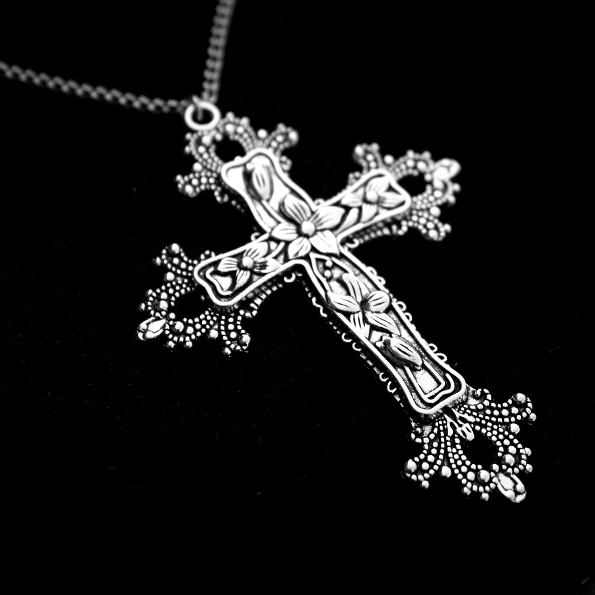 LARGE FLORAL CROSS NECKLACE - PACK OF 5 - Extreme Largeness Wholesale