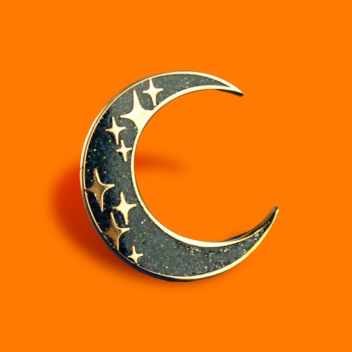 BLACK AND GOLD GLITTER MOON ENAMEL PIN - PACK OF 5 - Extreme Largeness Wholesale