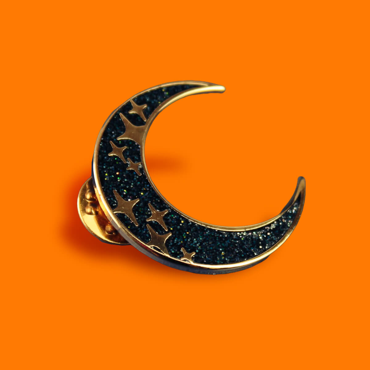 BLACK AND GOLD GLITTER MOON ENAMEL PIN - PACK OF 5 - Extreme Largeness Wholesale