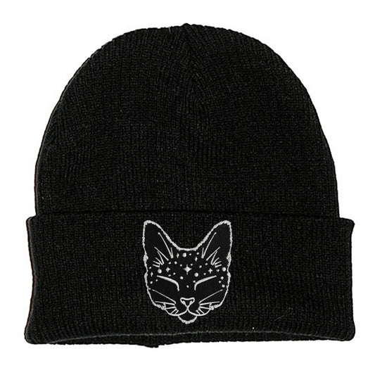 COSMIC CAT PATCH BLACK BEANIE - PACK OF 3 - Extreme Largeness Wholesale