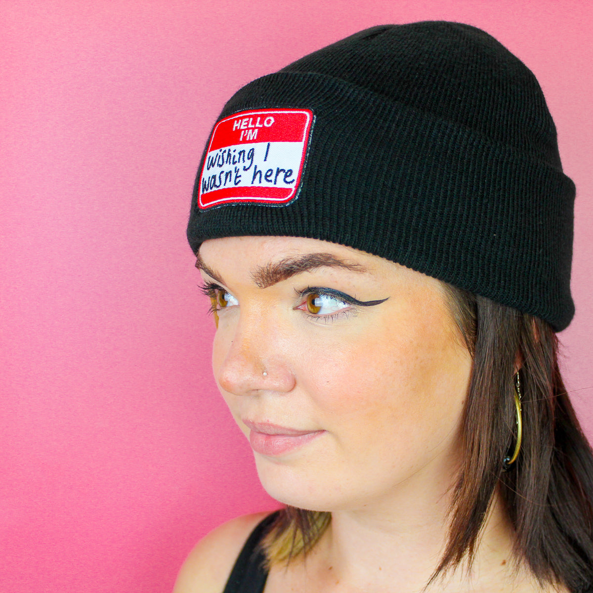 HELLO I'M WISHING PATCH BLACK BEANIE - PACK OF 3 - Extreme Largeness Wholesale