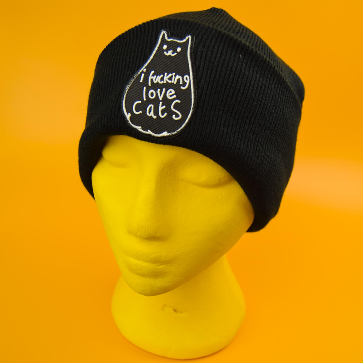 I FUCKING LOVE CATS PATCH BLACK BEANIE - PACK OF 3 - Extreme Largeness Wholesale