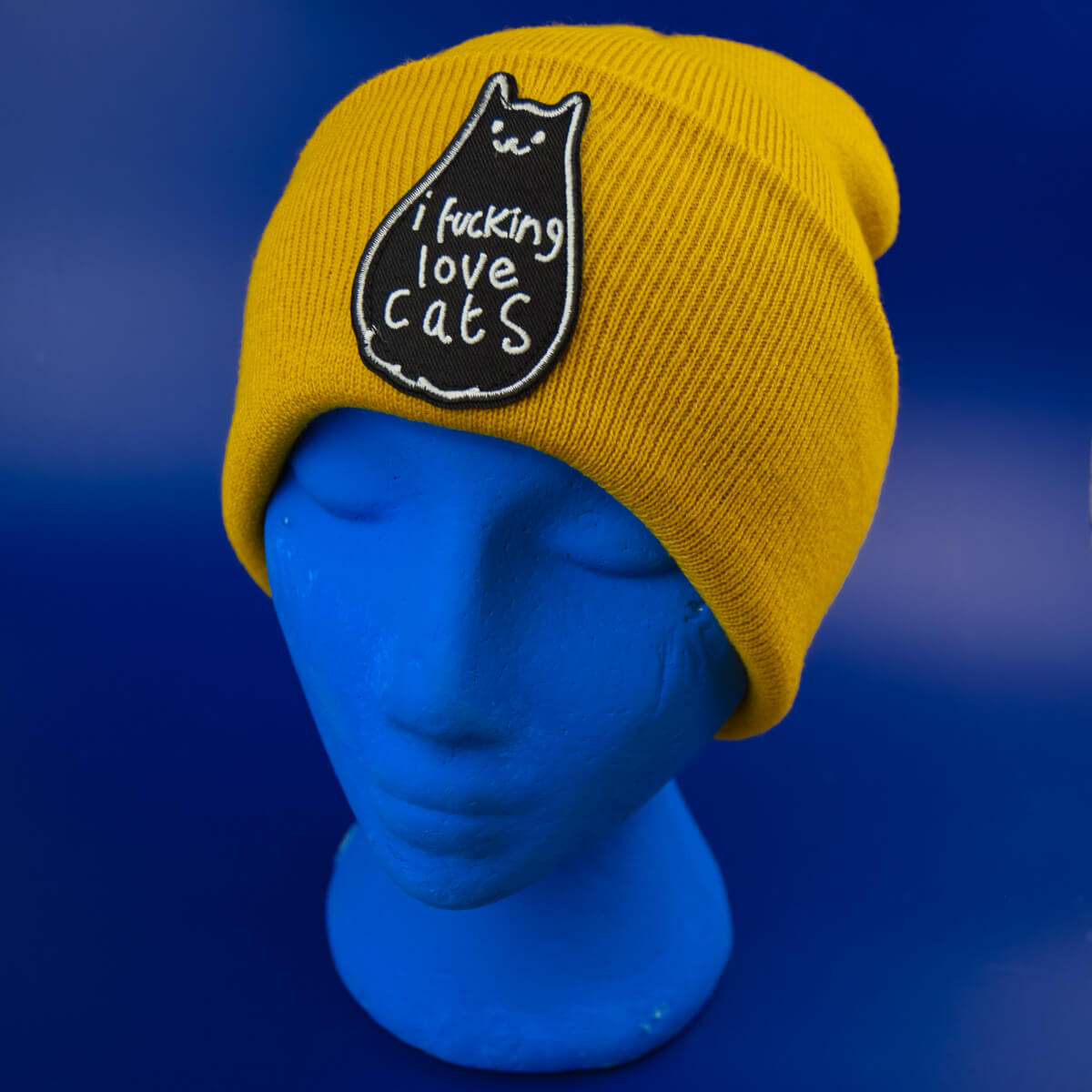 I FUCKING LOVE CATS PATCH MUSTARD BEANIE - PACK OF 3 - Extreme Largeness Wholesale