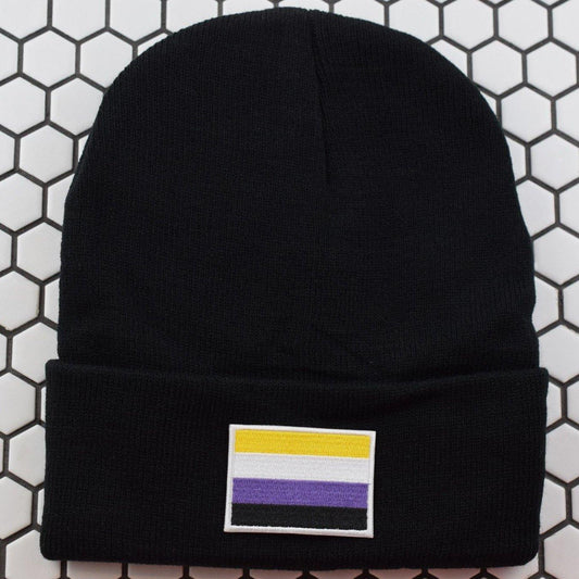 NON-BINARY FLAG PATCH BEANIE - PACK OF 3 - Extreme Largeness Wholesale