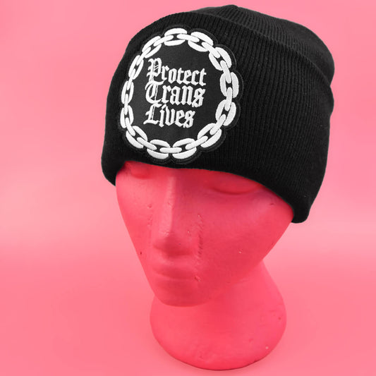 PROTECT TRANS LIVES GOTHIC BLACK BEANIE - PACK OF 3 - Extreme Largeness Wholesale