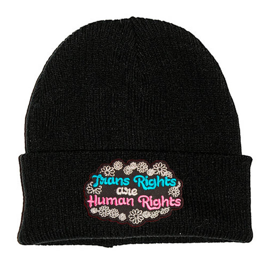 TRANS RIGHTS ARE HUMAN RIGHTS PATCH BLACK BEANIE - PACK OF 3 - Extreme Largeness Wholesale