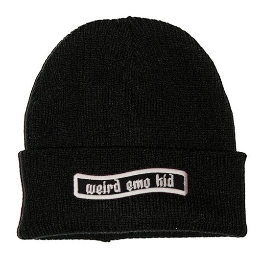 WEIRD EMO KID PATCH BLACK BEANIE - PACK OF 3 - Extreme Largeness Wholesale