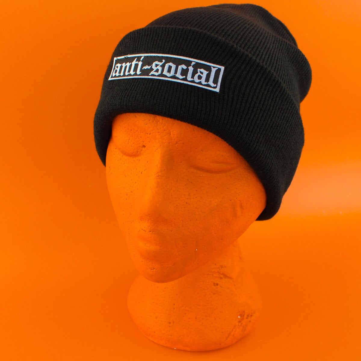 Anti-social Gothic Patch Black Beanie | Extreme Largeness Wholesale