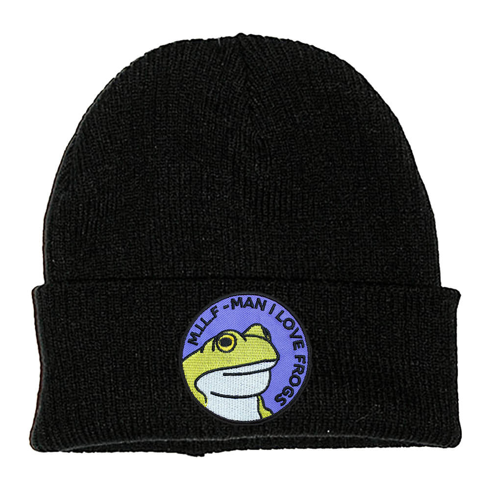 MILF MAN I LOVE FROGS PATCH BLACK BEANIE - PACK OF 3