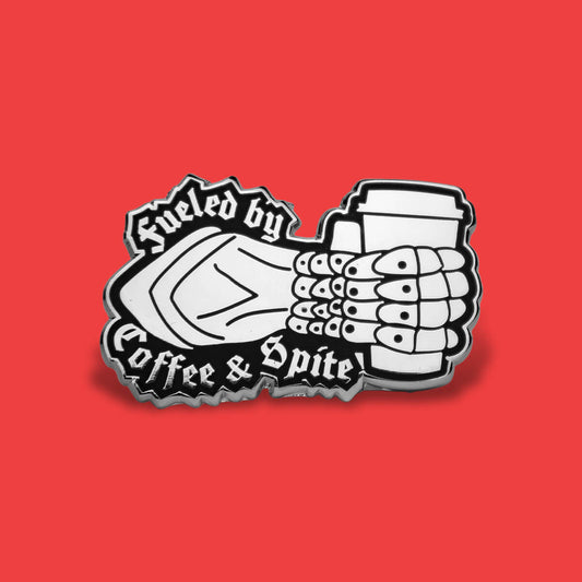 Fueled By Coffee & Spite Enamel Pin • Extreme Largeness Wholesale