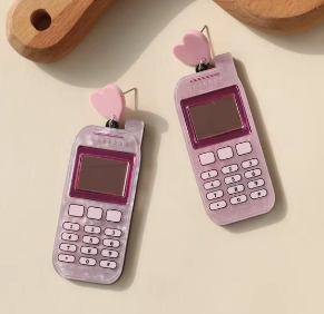 ER999 Acrylic Phone Pink Earrings