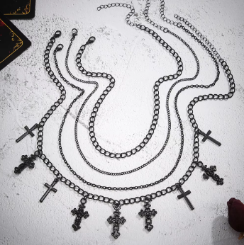 LNK480 Black Multi Cross Necklace