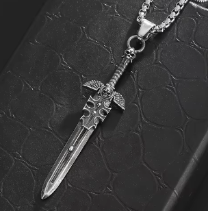 LNK522 Skull Wing Sword Necklace