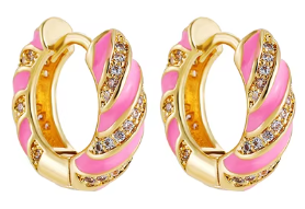 ER990 Diamante Twist Hoops G/Light Pink