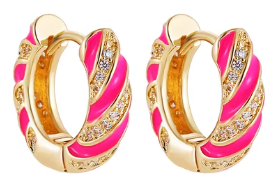 ER991 Diamante Twist Hoops G/Dark Pink