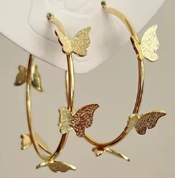 ER1019 Butterfly Hoop Earrings Gold