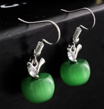 *ER1036 Deep Green Apple Earrings
