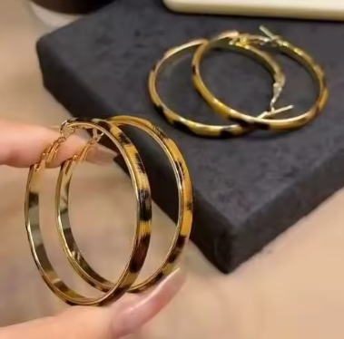 ER1132 Leather Leopard Gold Hoops