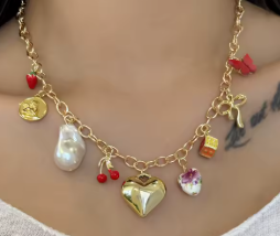 LNK600 Gold Heart Charm Necklace