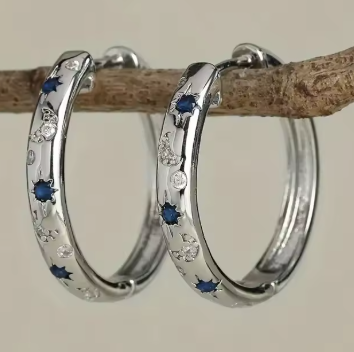 ER1205 Skinny Hoops with Blue Gems Earrings - Extreme Largeness Wholesale