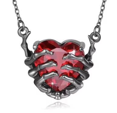 LNK670 Skeleton Hands & Heart Necklace