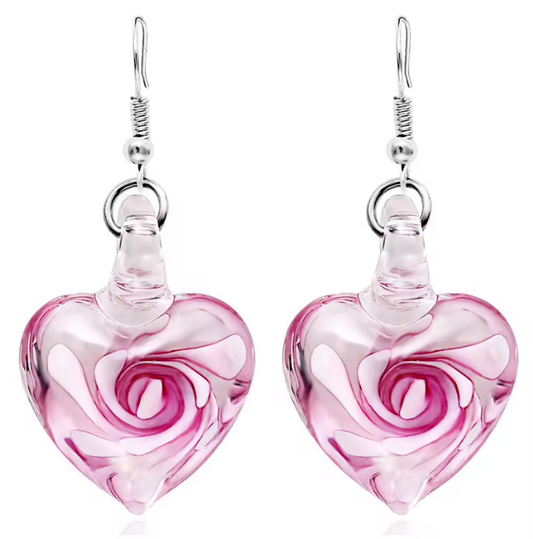 ER1276 Glass Heart Earrings Pink - Extreme Largeness Wholesale