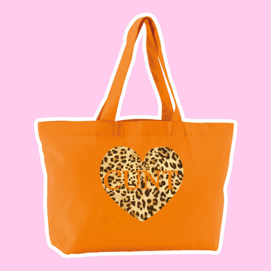 CUNT HEART OVERSIZED ORANGE TOTE BAG - Extreme Largeness Wholesale
