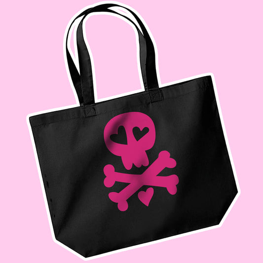 Cute Skull X-Large Black Tote Bag • Extreme Largeness Wholesale