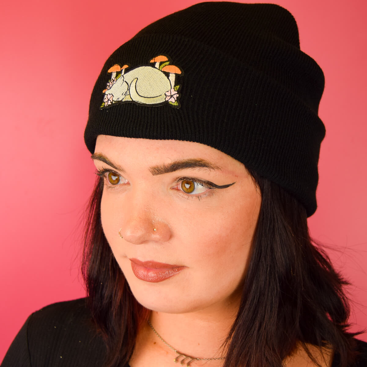 CAT IN NATURE PATCH BLACK BEANIE - PACK OF 3