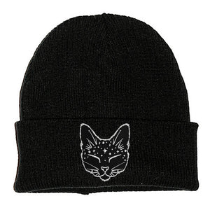 COSMIC CAT PATCH BLACK BEANIE - PACK OF 3