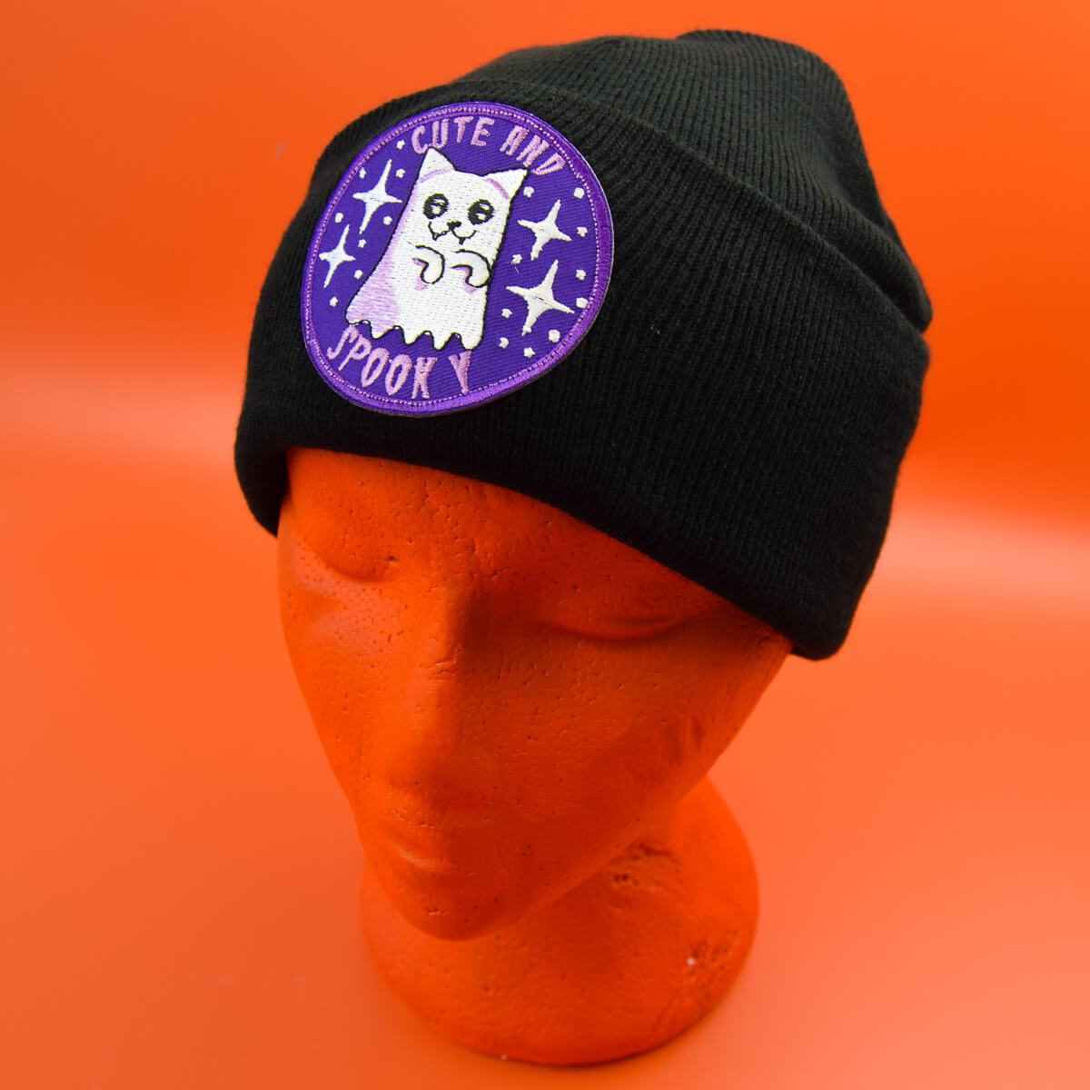 Cute And Spooky Patch Black Beanie | Extreme Largeness Wholesale