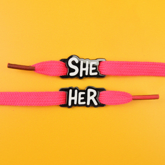 SHE/ HER SHOELACE TAGS - PACK OF 5 - Extreme Largeness Wholesale