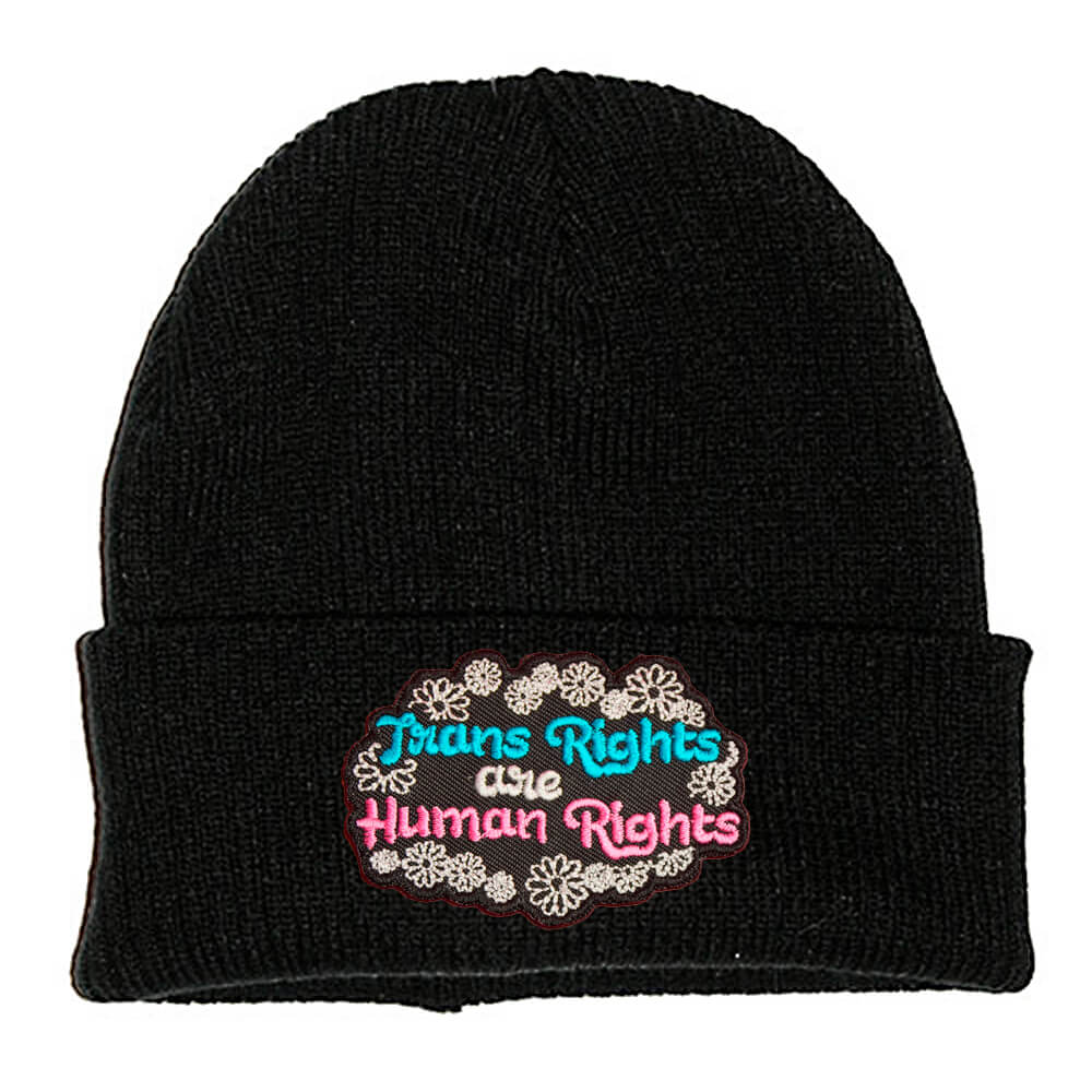 TRANS RIGHTS ARE HUMAN RIGHTS PATCH BLACK BEANIE - PACK OF 3