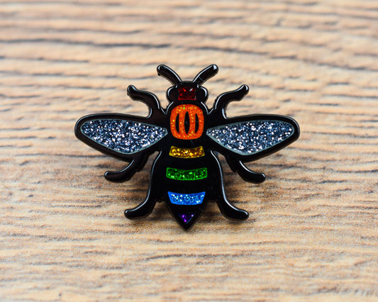 Glitter Rainbow Manchester Bee Pin | Extreme Largeness Wholesale